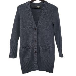 Eddie Bauer Merino Wool Cardigan Women’s Small Charcoal Long Sweater Pockets Fla